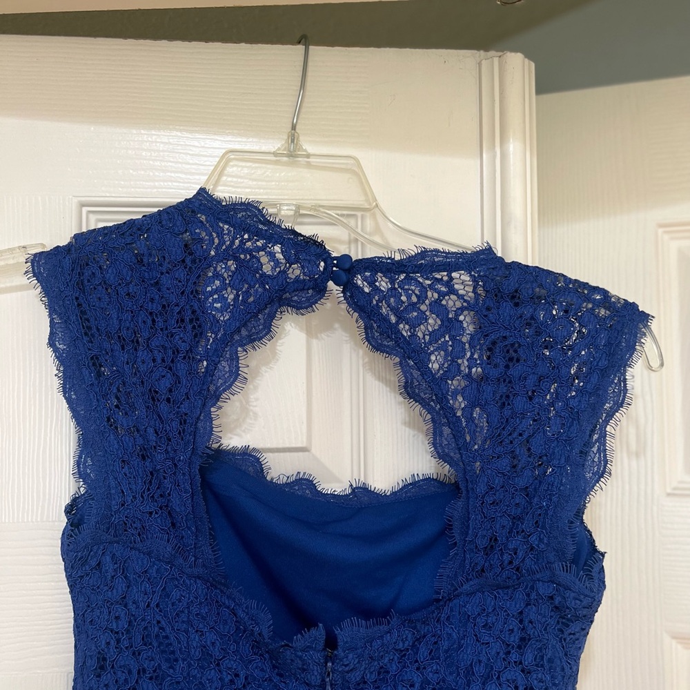 Adrianna‎ Papell Blue Lace Sheath Mini Party Wedding Guest Event Dress Size 2 - Picture 8 of 12